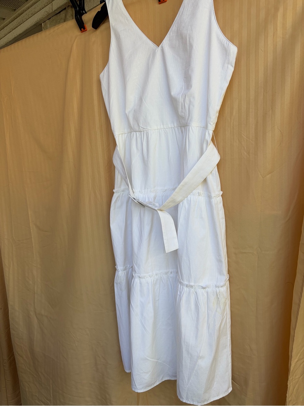 Ann Taylor White Sleeveless V-Neck Tiered Midi Dress